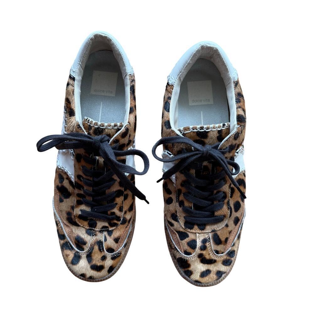 Dolce Vita Notice Stitch Brown Leopard Print Genuine Calf Hair Sneakers Size 9 - Picture 5 of 16